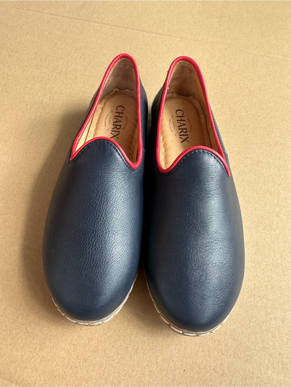 CHARIX Black Slip-On Flats with Red Trim